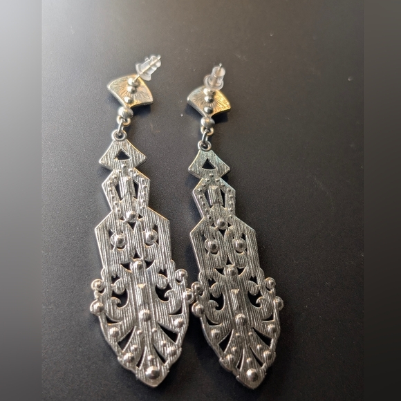 Art Deco Inspired Rhinestone Statement Earrings Prom Wedding Glam 3.5 Inches - Picture 2 of 4